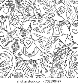 Seamless mehndi vector pattern. Hand-made illustration. Black and white binary pattern, monochrome doodle texture.