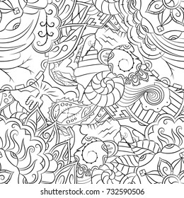 Seamless mehndi vector pattern. Hand-made illustration. Black and white binary pattern, monochrome doodle texture.