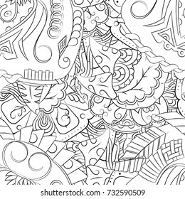 Seamless mehndi vector pattern. Hand-made illustration. Black and white binary pattern, monochrome doodle texture.