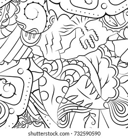 Seamless mehndi vector pattern. Hand-made illustration. Black and white binary pattern, monochrome doodle texture.