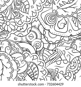 Seamless mehndi vector pattern. Hand-made illustration. Black and white binary pattern, monochrome doodle texture.