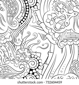 Seamless mehndi vector pattern. Hand-made illustration. Black and white binary pattern, monochrome doodle texture.
