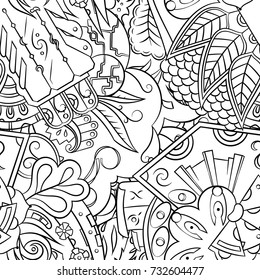 Seamless mehndi vector pattern. Hand-made illustration. Black and white binary pattern, monochrome doodle texture.