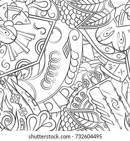 Seamless mehndi vector pattern. Hand-made illustration. Black and white binary pattern, monochrome doodle texture.