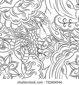 Seamless mehndi vector pattern. Hand-made illustration. Black and white binary pattern, monochrome doodle texture.