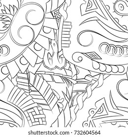 Seamless mehndi vector pattern. Hand-made illustration. Black and white binary pattern, monochrome doodle texture.