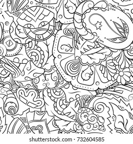 Seamless mehndi vector pattern. Hand-made illustration. Black and white binary pattern, monochrome doodle texture.