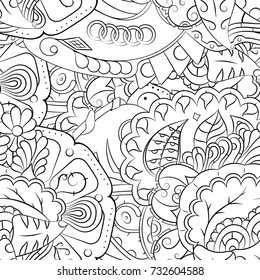 Seamless mehndi vector pattern. Hand-made illustration. Black and white binary pattern, monochrome doodle texture.