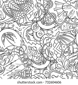 Seamless mehndi vector pattern. Hand-made illustration. Black and white binary pattern, monochrome doodle texture.