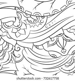 Seamless mehndi vector pattern. Hand-made illustration. Black and white binary pattern, monochrome doodle texture.