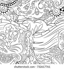 Seamless mehndi vector pattern. Hand-made illustration. Black and white binary pattern, monochrome doodle texture.
