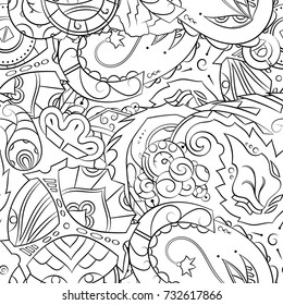 Seamless mehndi vector pattern. Hand-made illustration. Black and white binary pattern, monochrome doodle texture.