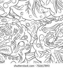 Seamless mehndi vector pattern. Hand-made illustration. Black and white binary pattern, monochrome doodle texture.