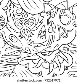 Seamless mehndi vector pattern. Hand-made illustration. Black and white binary pattern, monochrome doodle texture.