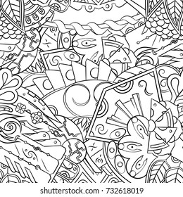 Seamless mehndi vector pattern. Hand-made illustration. Black and white binary pattern, monochrome doodle texture.