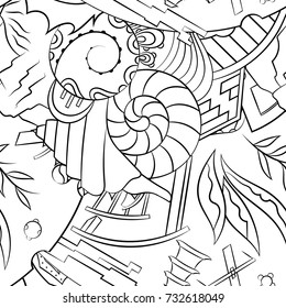 Seamless mehndi vector pattern. Hand-made illustration. Black and white binary pattern, monochrome doodle texture.