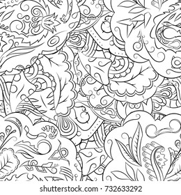 Seamless mehndi vector pattern. Hand-made illustration. Black and white binary pattern, monochrome doodle texture.