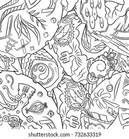 Seamless mehndi vector pattern. Hand-made illustration. Black and white binary pattern, monochrome doodle texture.