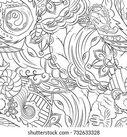 Seamless mehndi vector pattern. Hand-made illustration. Black and white binary pattern, monochrome doodle texture.
