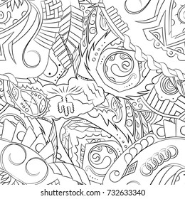 Seamless mehndi vector pattern. Hand-made illustration. Black and white binary pattern, monochrome doodle texture.