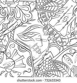 Seamless mehndi vector pattern. Hand-made illustration. Black and white binary pattern, monochrome doodle texture.