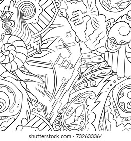 Seamless mehndi vector pattern. Hand-made illustration. Black and white binary pattern, monochrome doodle texture.