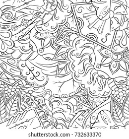 Seamless mehndi vector pattern. Hand-made illustration. Black and white binary pattern, monochrome doodle texture.