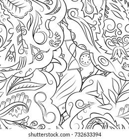 Seamless mehndi vector pattern. Hand-made illustration. Black and white binary pattern, monochrome doodle texture.