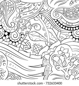 Seamless mehndi vector pattern. Hand-made illustration. Black and white binary pattern, monochrome doodle texture.