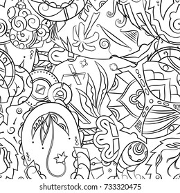 Seamless mehndi vector pattern. Hand-made illustration. Black and white binary pattern, monochrome doodle texture.