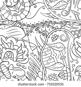 Seamless mehndi vector pattern. Hand-made illustration. Black and white binary pattern, monochrome doodle texture.