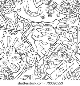 Seamless mehndi vector pattern. Hand-made illustration. Black and white binary pattern, monochrome doodle texture.