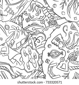 Seamless mehndi vector pattern. Hand-made illustration. Black and white binary pattern, monochrome doodle texture.