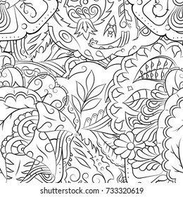 Seamless mehndi vector pattern. Hand-made illustration. Black and white binary pattern, monochrome doodle texture.
