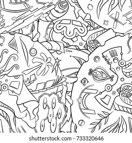 Seamless mehndi vector pattern. Hand-made illustration. Black and white binary pattern, monochrome doodle texture.