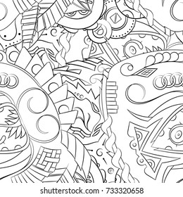 Seamless mehndi vector pattern. Hand-made illustration. Black and white binary pattern, monochrome doodle texture.