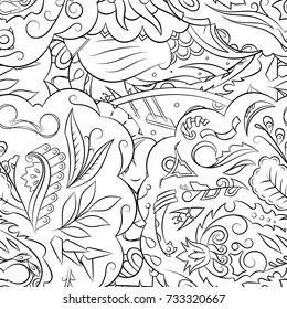 Seamless mehndi vector pattern. Hand-made illustration. Black and white binary pattern, monochrome doodle texture.