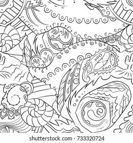 Seamless mehndi vector pattern. Hand-made illustration. Black and white binary pattern, monochrome doodle texture.
