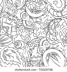 Seamless mehndi vector pattern. Hand-made illustration. Black and white binary pattern, monochrome doodle texture.
