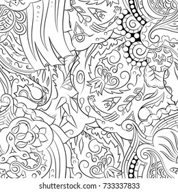 Seamless mehndi vector pattern. Hand-made illustration. Black and white binary pattern, monochrome doodle texture.
