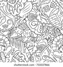 Seamless mehndi vector pattern. Hand-made illustration. Black and white binary pattern, monochrome doodle texture.