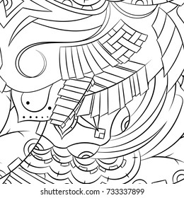 Seamless mehndi vector pattern. Hand-made illustration. Black and white binary pattern, monochrome doodle texture.