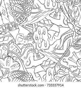 Seamless mehndi vector pattern. Hand-made illustration. Black and white binary pattern, monochrome doodle texture.