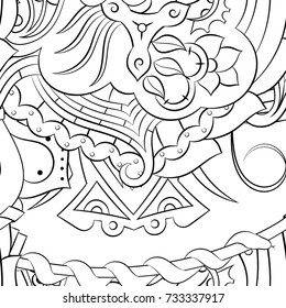 Seamless mehndi vector pattern. Hand-made illustration. Black and white binary pattern, monochrome doodle texture.