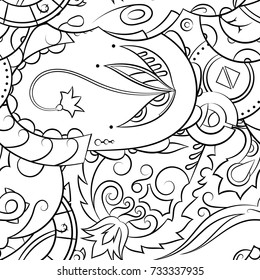 Seamless mehndi vector pattern. Hand-made illustration. Black and white binary pattern, monochrome doodle texture.