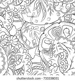 Seamless mehndi vector pattern. Hand-made illustration. Black and white binary pattern, monochrome doodle texture.