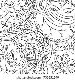 Seamless mehndi vector pattern. Hand-made illustration. Black and white binary pattern, monochrome doodle texture.