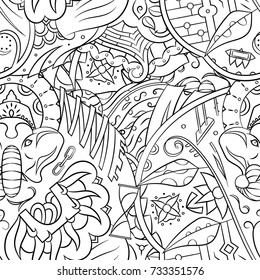 Seamless mehndi vector pattern. Hand-made illustration. Black and white binary pattern, monochrome doodle texture.