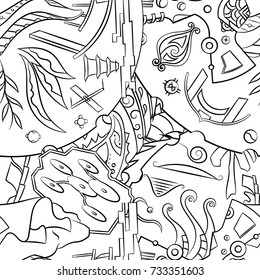 Seamless mehndi vector pattern. Hand-made illustration. Black and white binary pattern, monochrome doodle texture.