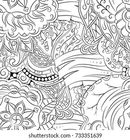 Seamless mehndi vector pattern. Hand-made illustration. Black and white binary pattern, monochrome doodle texture.